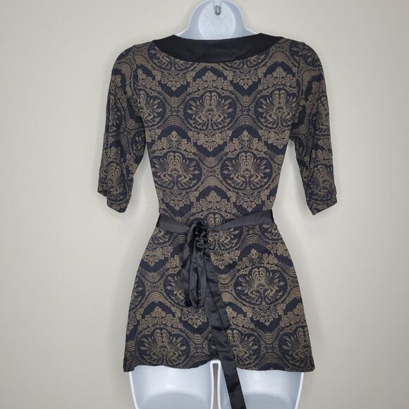 Vintage y2k black brown boho babydoll satin trim tie back party going out top xs - Picture 2 of 7